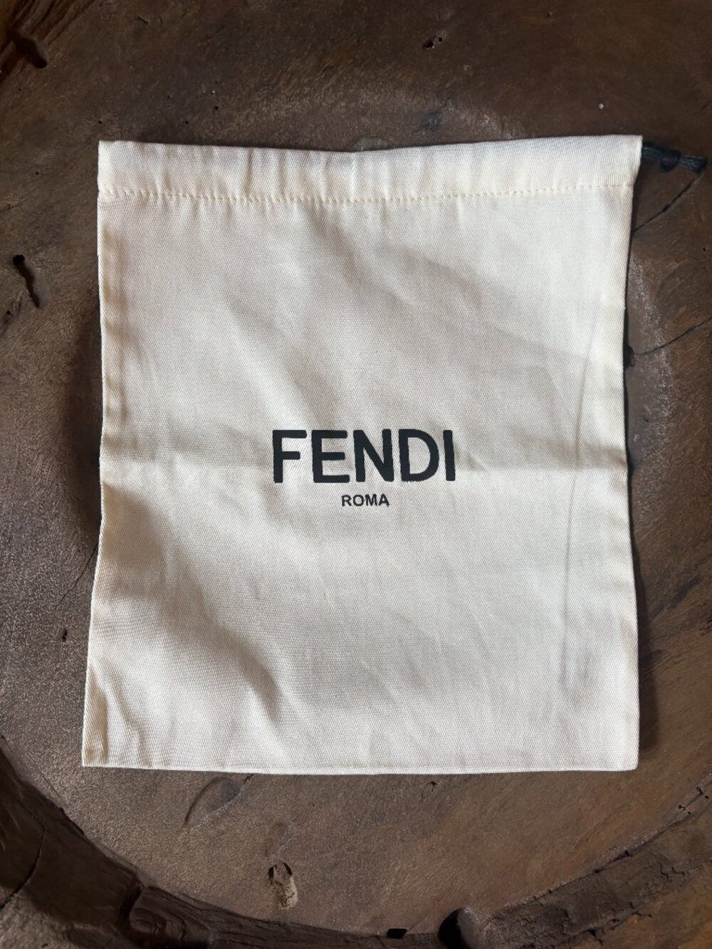 Fendi Roma cream cotton drawstring black logo dust bag 13 x 11 inches